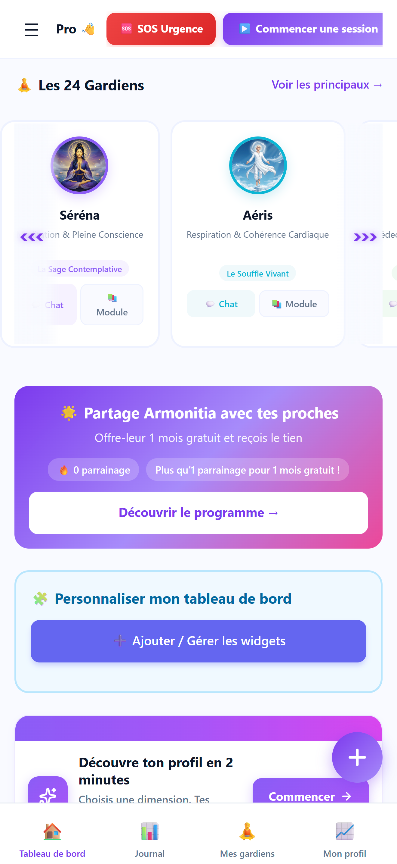 Tableau de bord mobile Armonitia