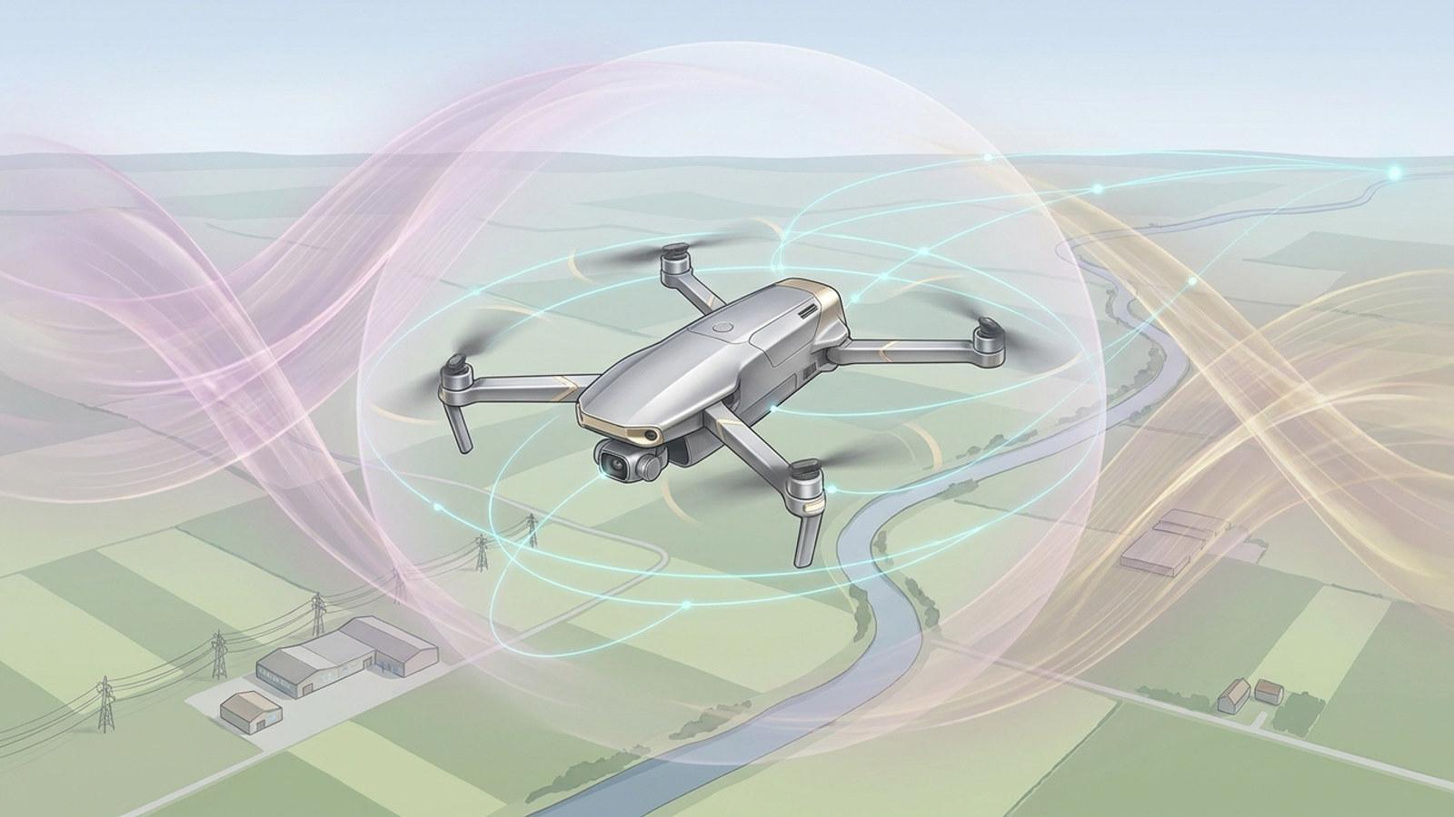 Illustration conceptuelle d'un drone en environnement perturbe